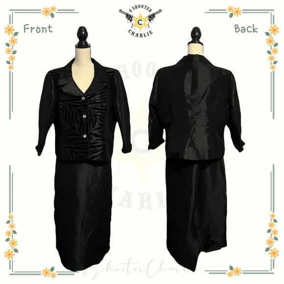 Nicolette Skirt Suit Size 18 Black Satin Zebra Print Church Suit Textured Bling - Picture 1 of 9